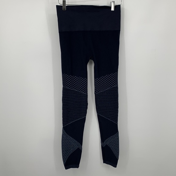 SPANX Look At Me Now seamless moto leggings navy blue indigo textured Small - Picture 2 of 6
